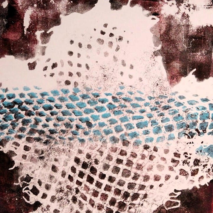 Gel print on paper, mounted on wood